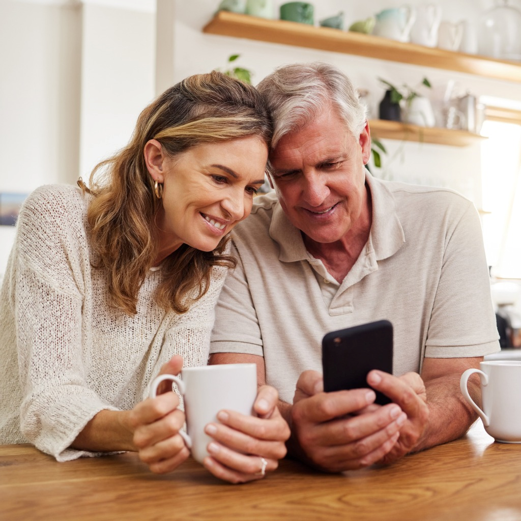 couple checking out their phone